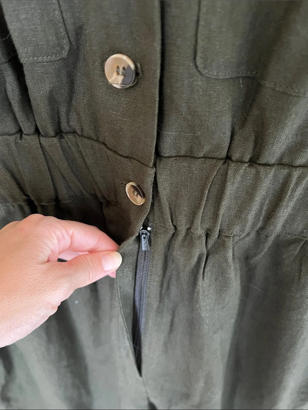 NWT Zara  dark khaki green linen blend utility jogger jumpsuit M
